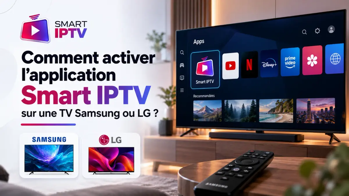 Application Smart IPTV sélectionnée dans la liste des applications d’une TV Samsung ou LG