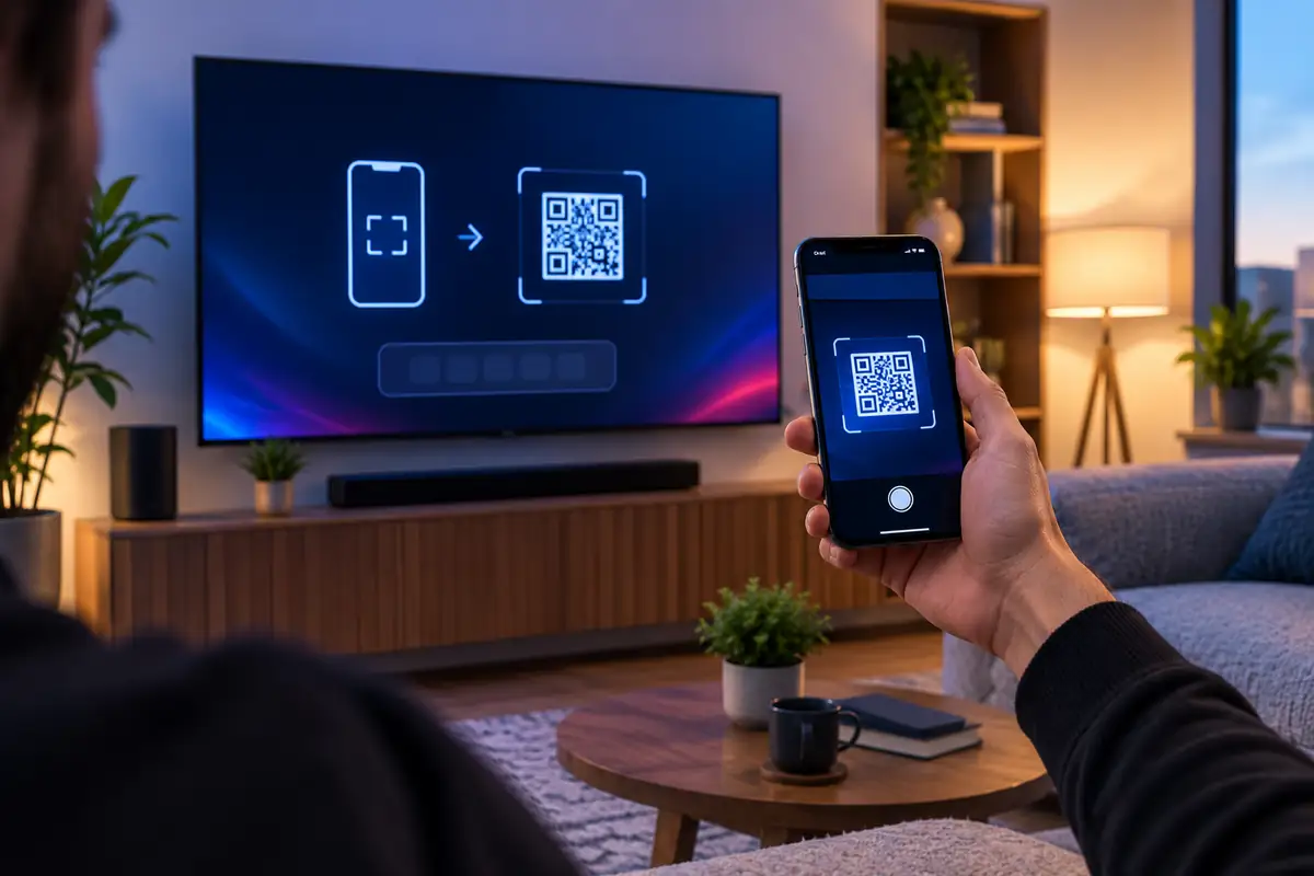 Écran d'activation avec QR code pour saisir un code IPTV dans l'application