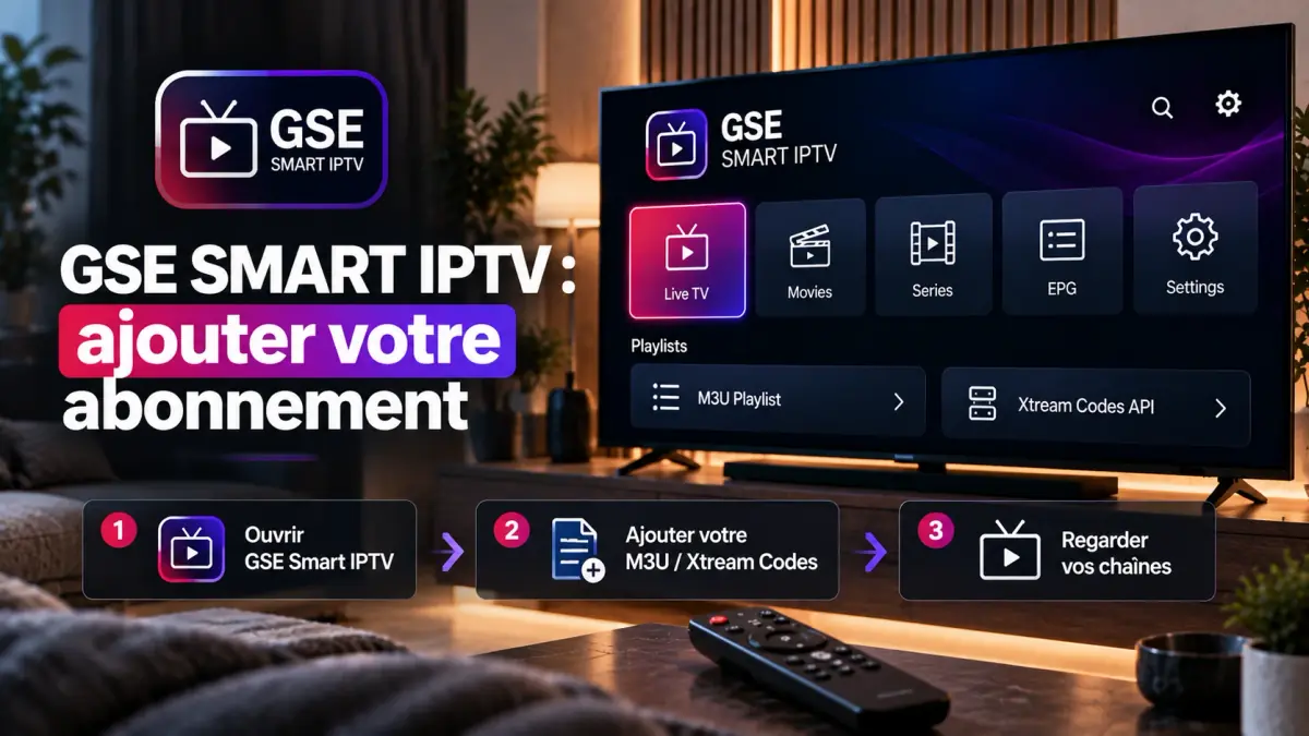 GSE Smart IPTV sur une TV : ajout de l’abonnement IPTV par playlist M3U ou Xtream Codes API