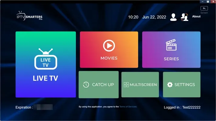 Écran d'accueil IPTV Smarters Pro sur Windows après installation IPTV